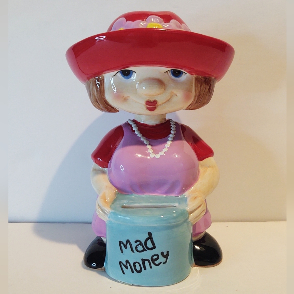 Vtg Bobble Babes Red Hat Lady Mad Money Bank